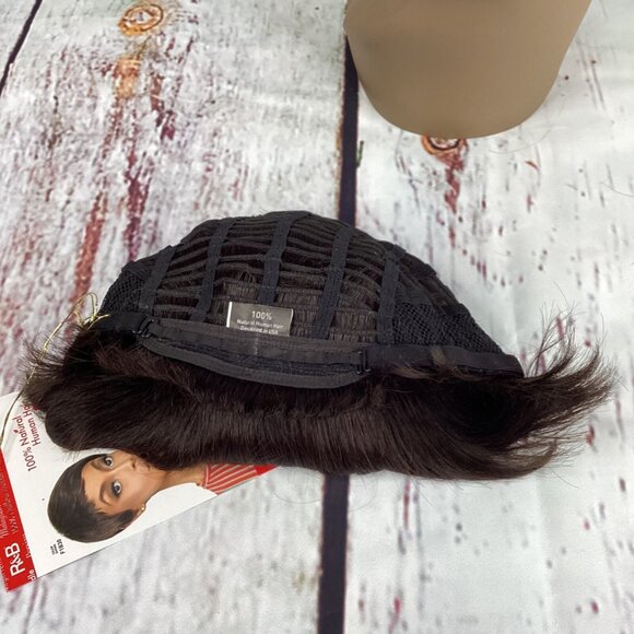 Salon #2 Darkest Brown Short Taper with Bang Wig 100% Human Hair Adjustable Clas - Picture 7 of 7